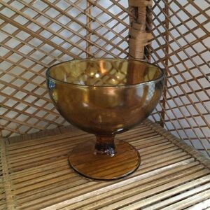 Vintage Amber Glass Compote Vase Boho Decor Farmhouse Cottage